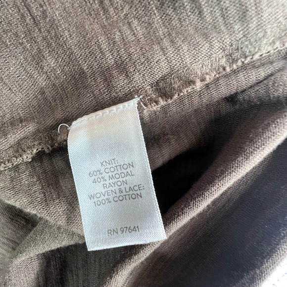 J. Jill Brown Lace Trim 3/4 Sleeve Pleated Knit Top Womens Size Large L - Picture 10 of 11